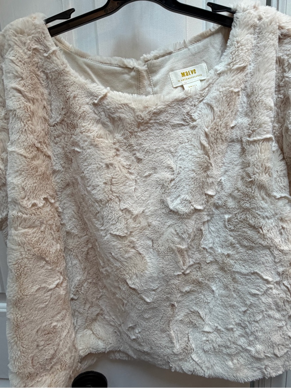 Anthropologie Maeve Faux Fur Kids Coat in Light Beige/Cream